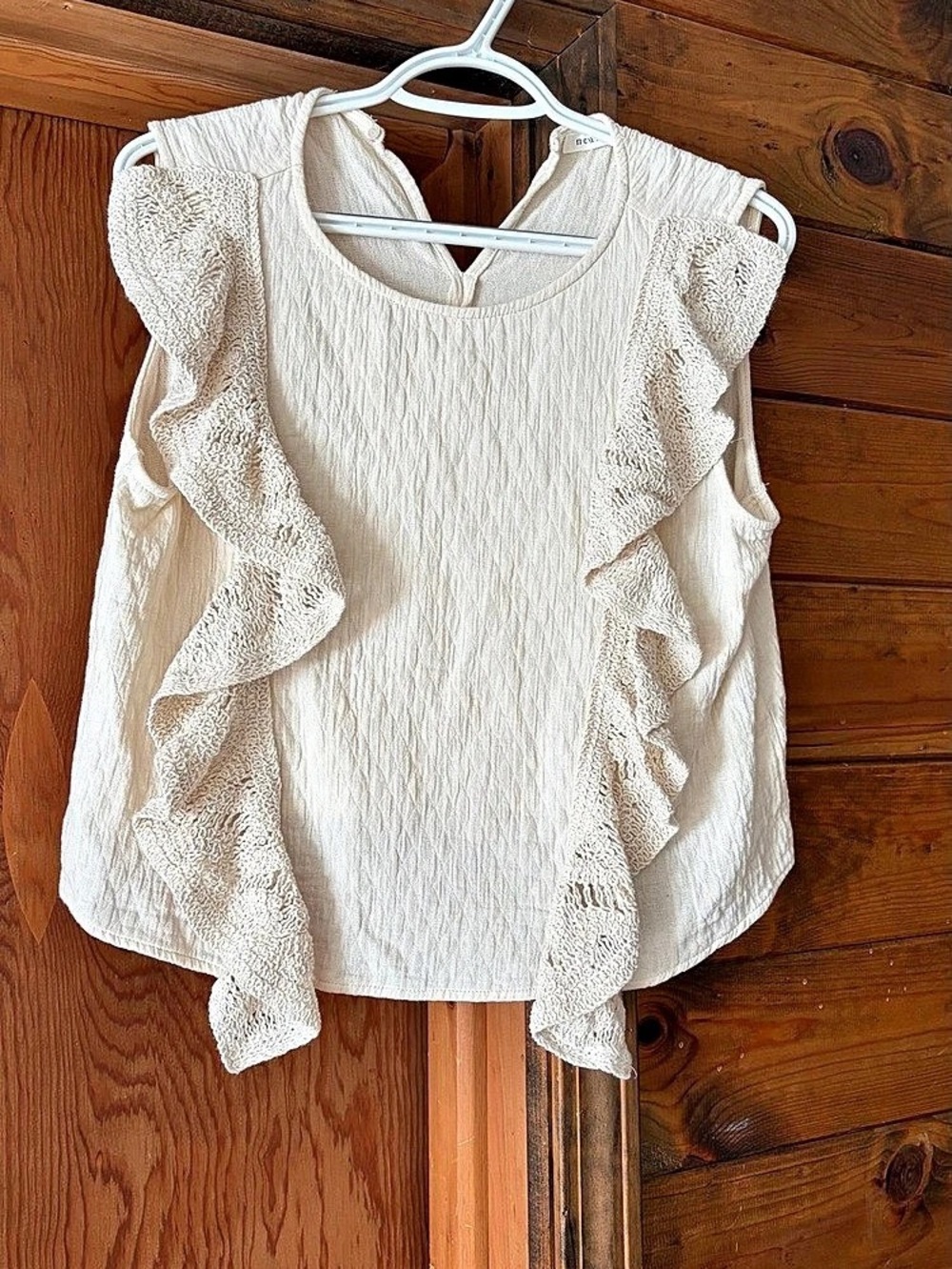 Neuflora Ruffle Blouse in Cream 100% Cotton